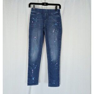 Lands' End Jeggings 12 Girl's Blue Paint Splattered Pull On Stretch Jeans
